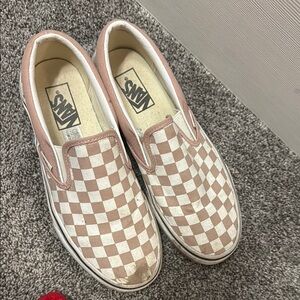 Vans Pink and White Checkerboard Slip-On Sneakers